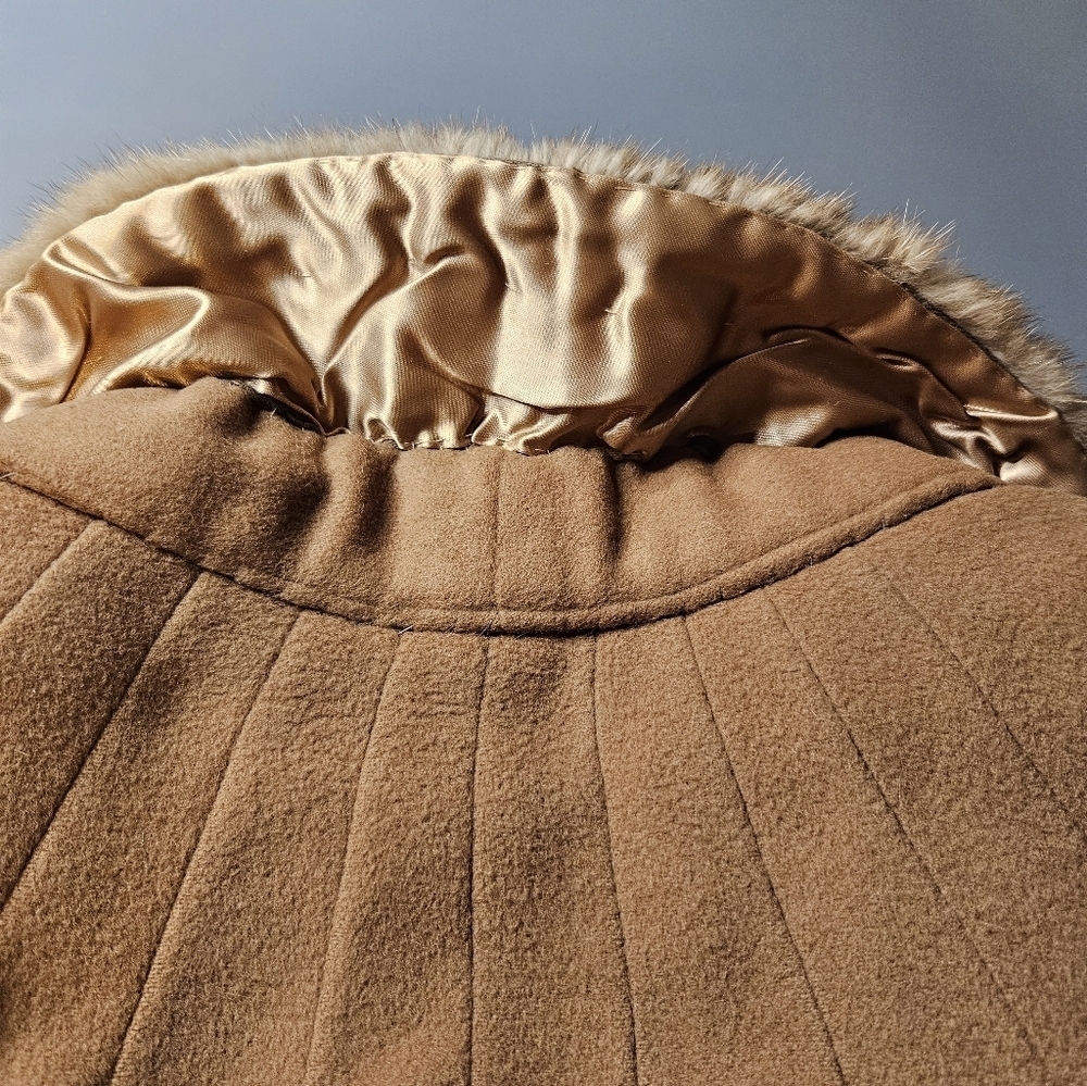 Cashmere Fur Collar 50s/60sVintage Camel Swing Coat Large, Size 10/12 - Picture 15 of 17